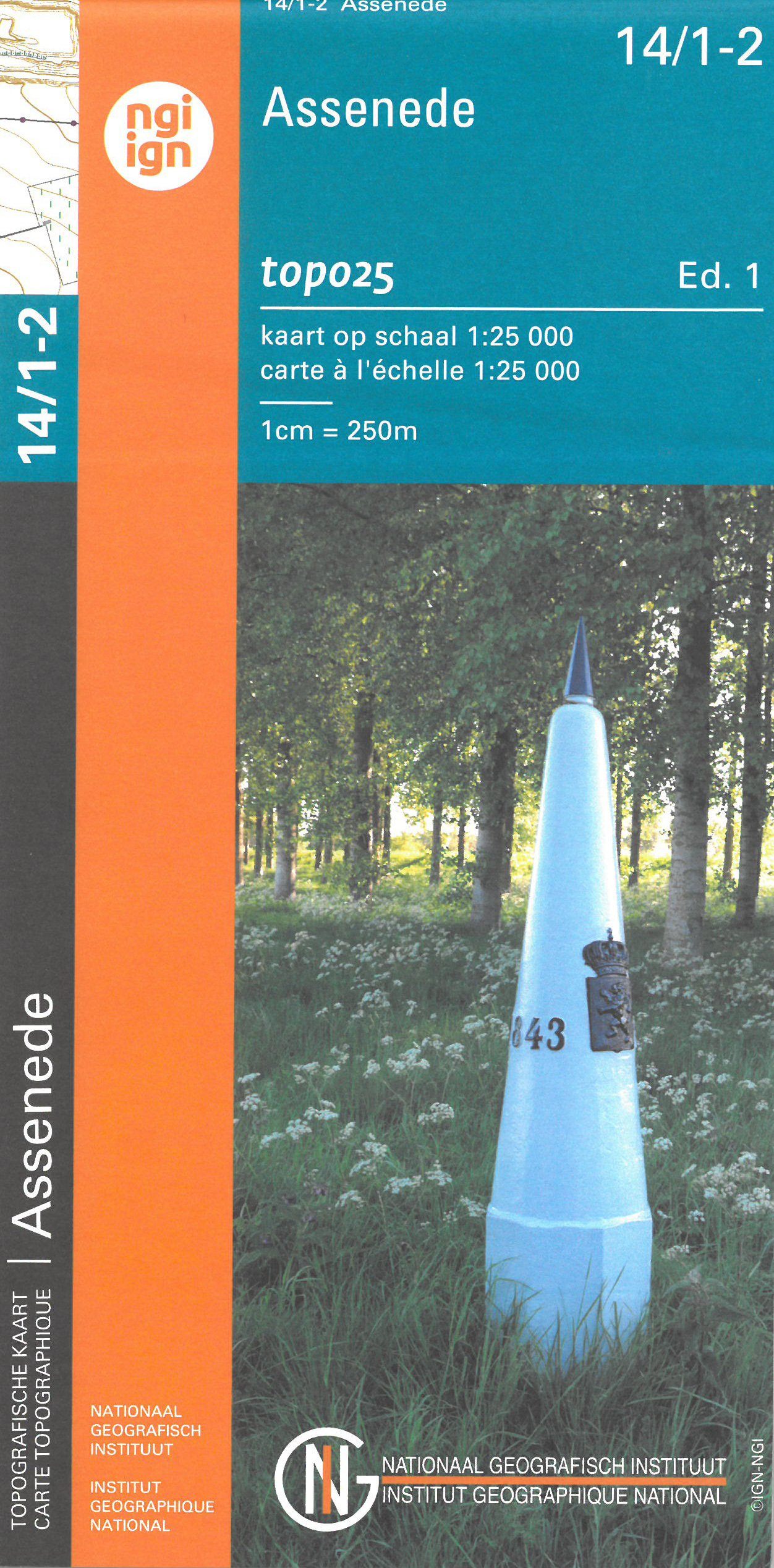 Carte topographique n° 14/1-2 - Assenede (Belgique) | NGI topo 25 carte de randonnée IGN Belgique