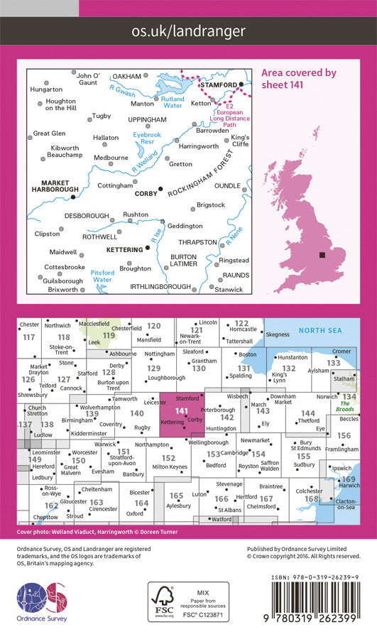 Carte topographique n° 141 - Kettering, Corby (Grande Bretagne) | Ordnance Survey - Landranger carte de randonnée Ordnance Survey