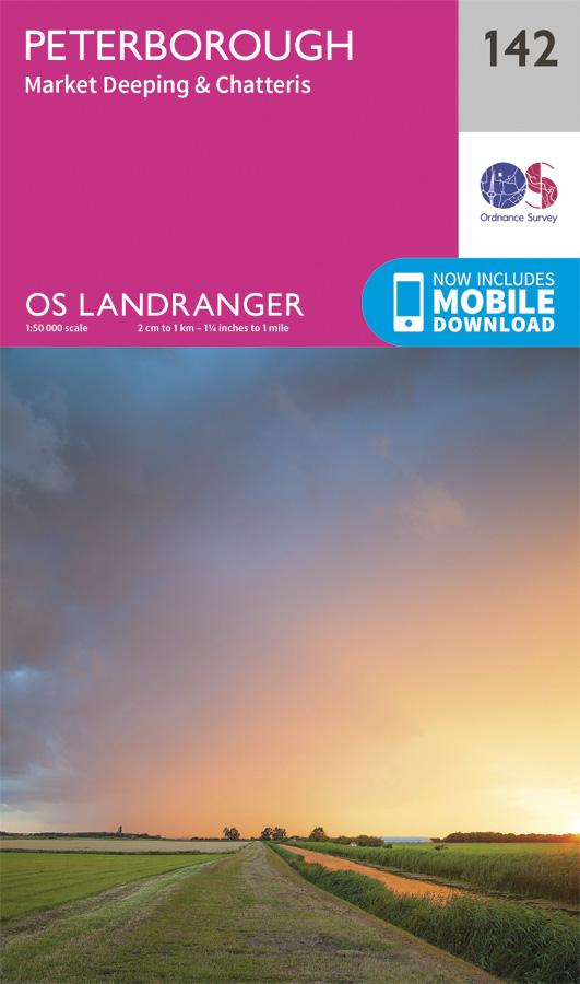 Carte topographique n° 142 - Peterborough, Market Deeping, Chatteris (Grande Bretagne) | Ordnance Survey - Landranger carte pliée Ordnance Survey 