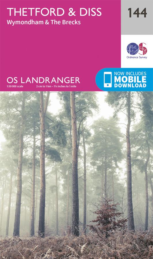 Carte topographique n° 144 - Thetford, Diss, Breckland, Wymondham (Grande Bretagne) | Ordnance Survey - Landranger carte pliée Ordnance Survey 