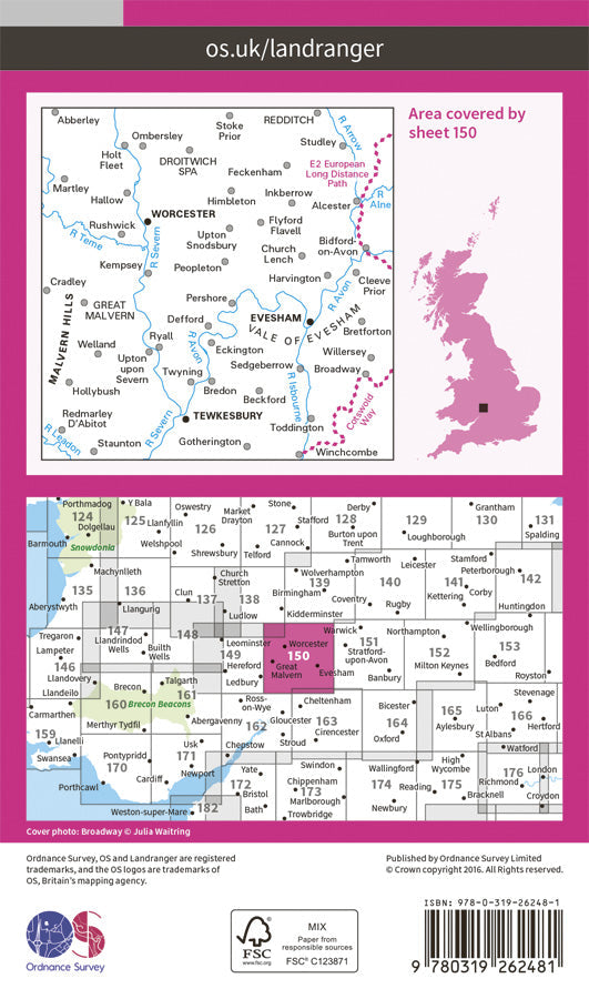 Carte topographique n° 150 - Worcester, The Malverns (Grande Bretagne) | Ordnance Survey - Landranger carte de randonnée Ordnance Survey