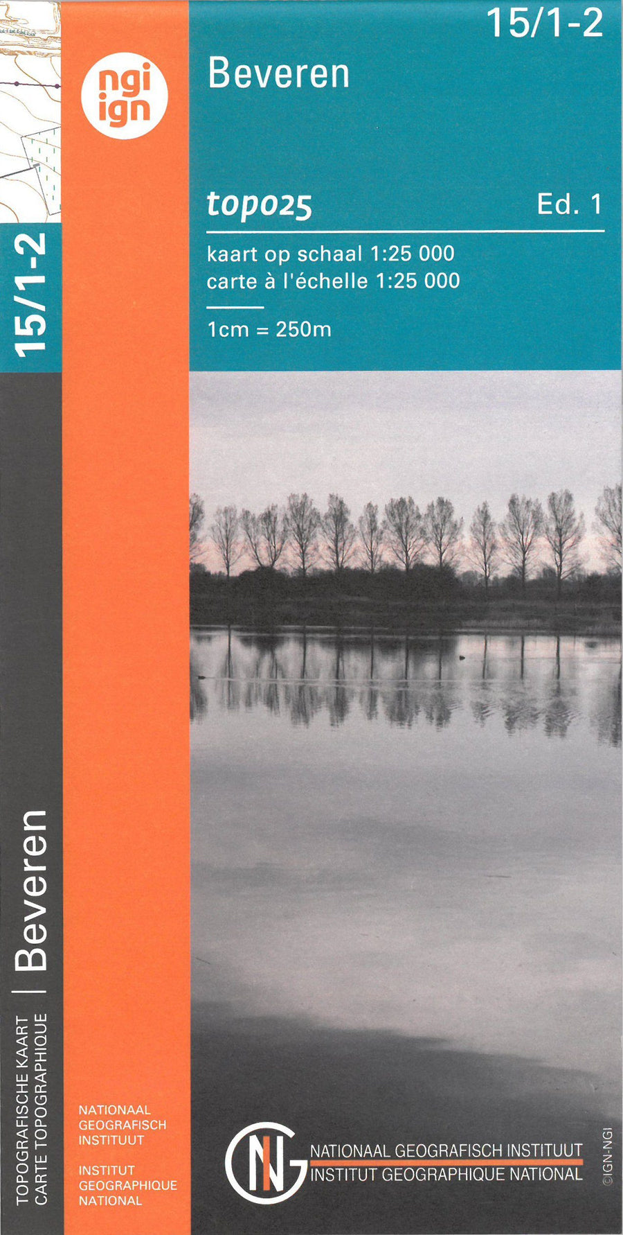 Carte topographique n° 15/1-2 - Beveren (Belgique) | NGI topo 25 carte pliée IGN Belgique 