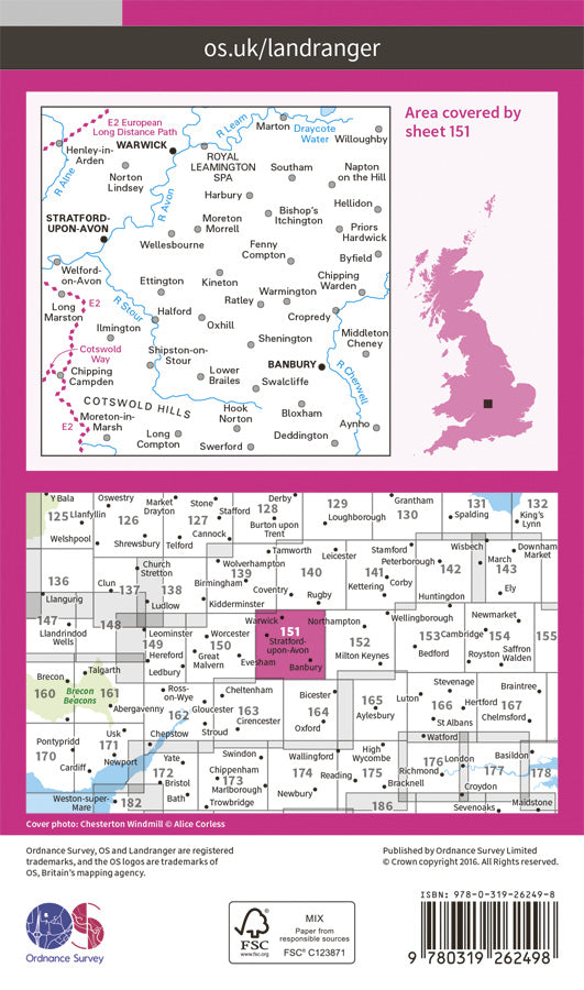 Carte topographique n° 151 - Stratford-upon-Avon (Grande Bretagne) | Ordnance Survey - Landranger carte de randonnée Ordnance Survey