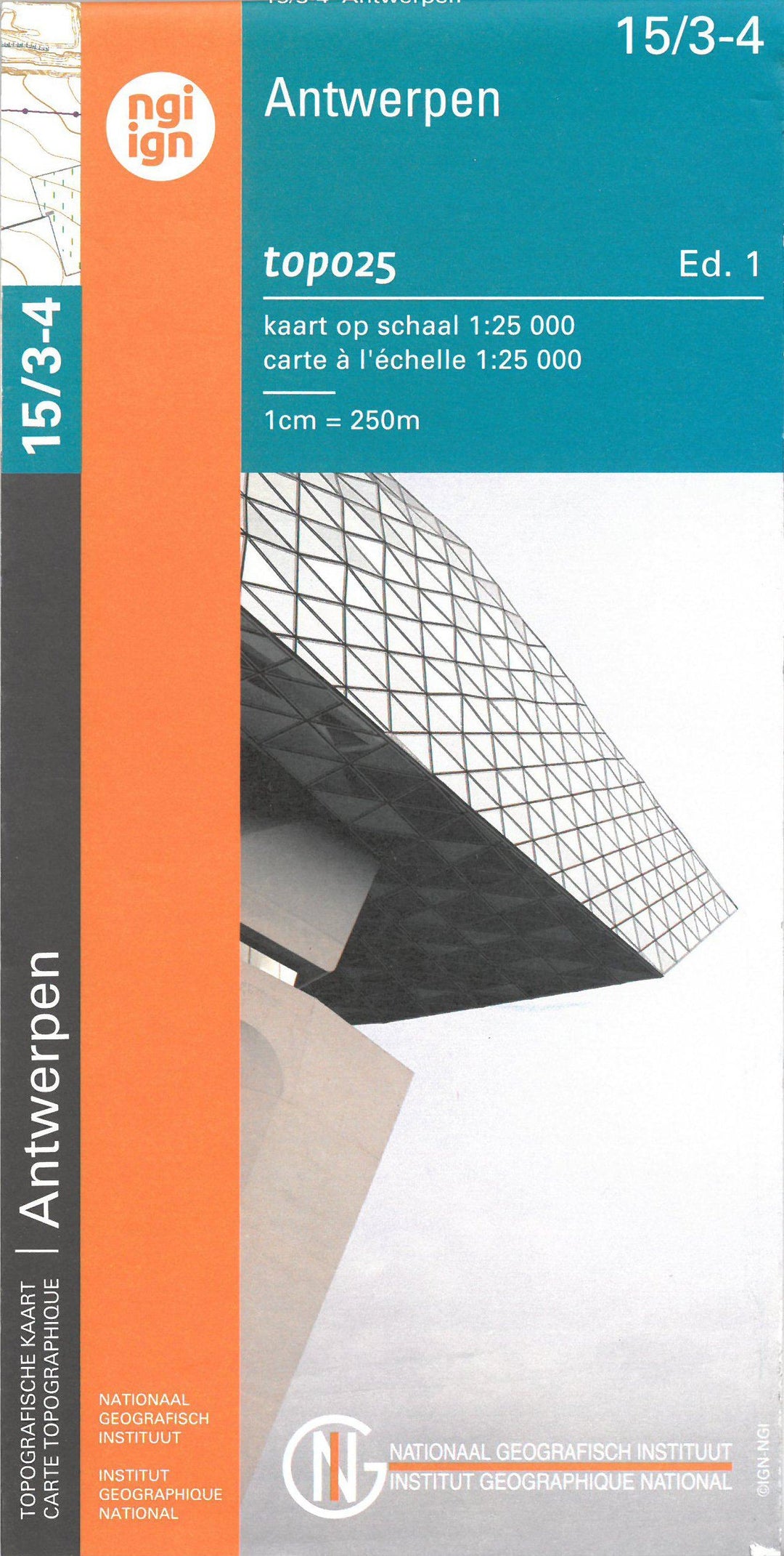 Carte topographique n° 15/3-4 - Antwerpen (Belgique) | NGI topo 25 carte pliée IGN Belgique 