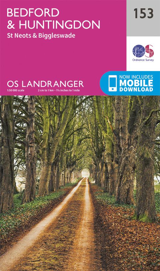 Carte topographique n° 153 - Bedford, Huntingdon, St-Neots, Biggleswade (Grande Bretagne) | Ordnance Survey - Landranger carte pliée Ordnance Survey 