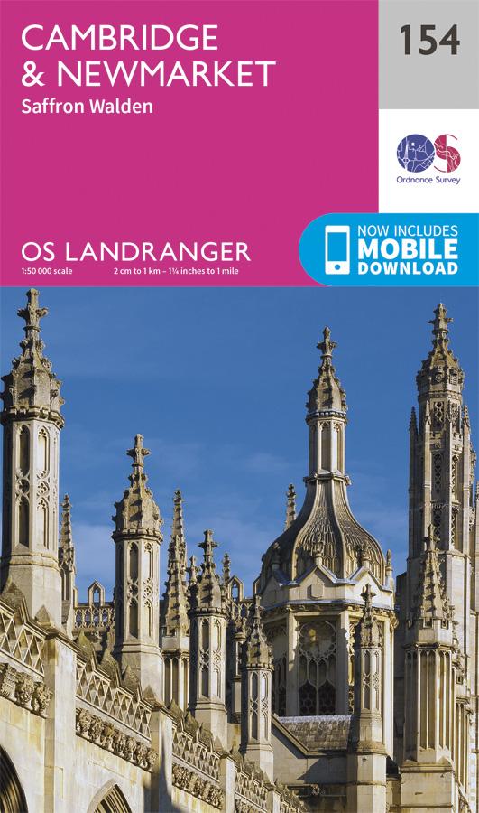 Carte topographique n° 154 - Cambridge, Newmarket, Saffron Walden (Grande Bretagne) | Ordnance Survey - Landranger carte pliée Ordnance Survey 