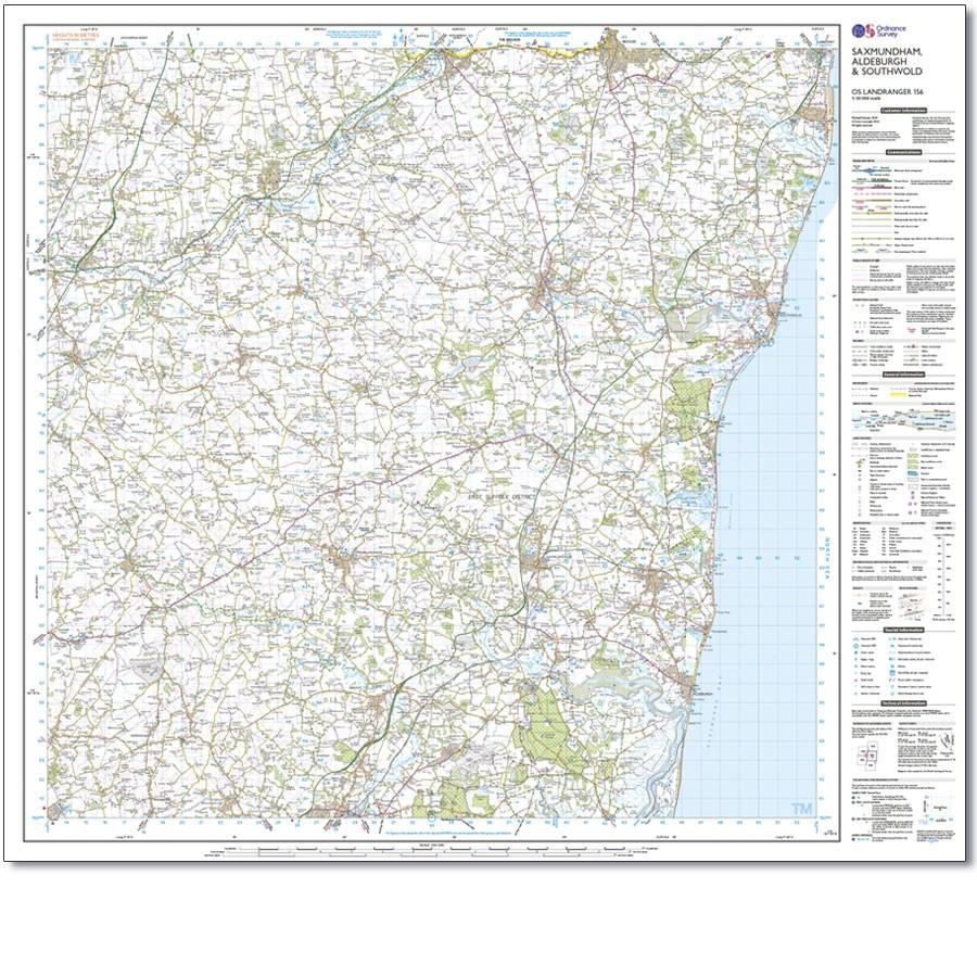 Carte topographique n° 156 - Saxmundham, Aldeburgh (Grande Bretagne) | Ordnance Survey - Landranger carte de randonnée Ordnance Survey