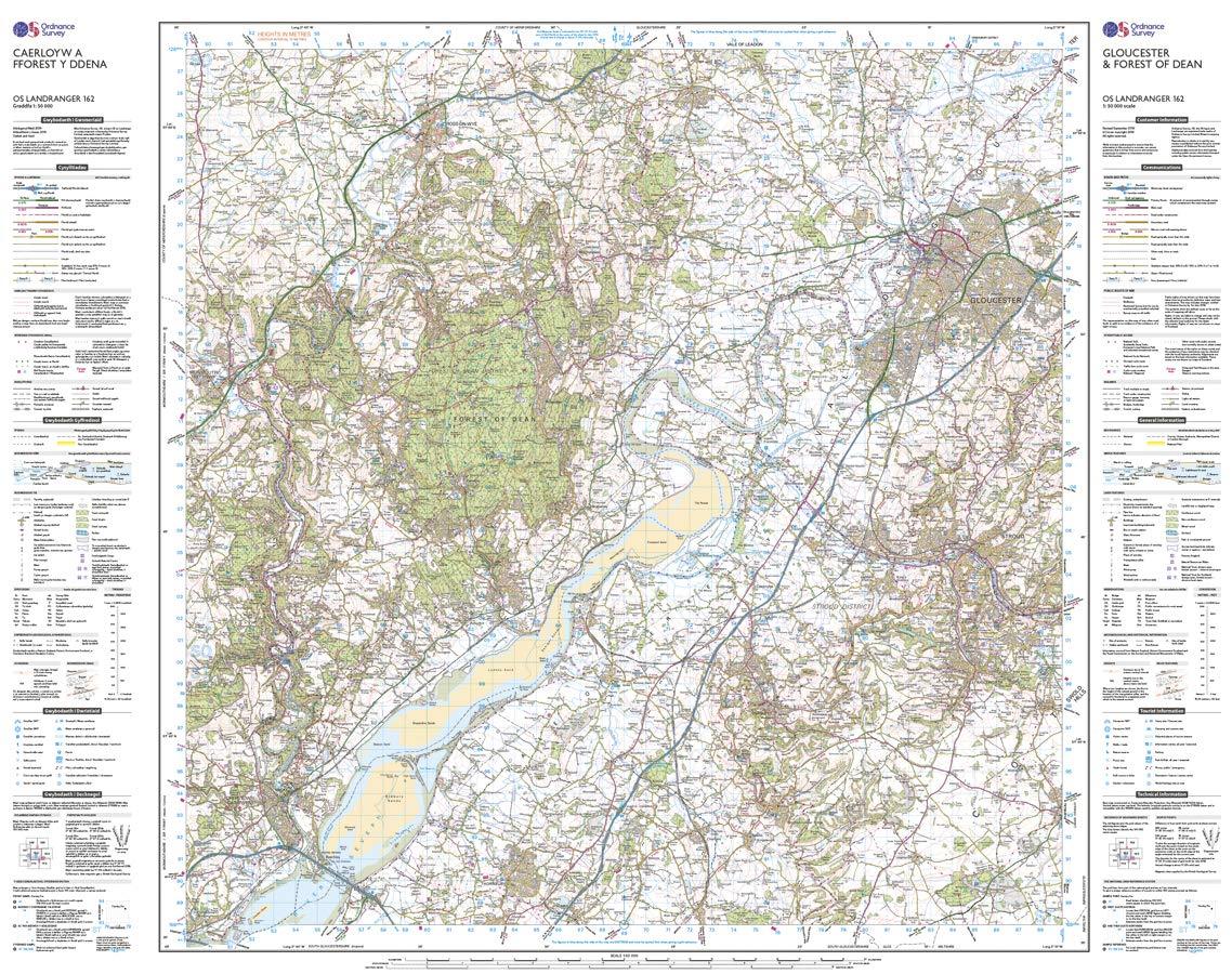 Carte topographique n° 162 - Gloucester, Forest Dean (Grande Bretagne) | Ordnance Survey - Landranger carte de randonnée Ordnance Survey