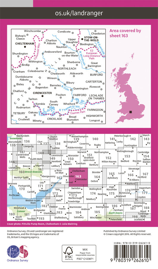 Carte topographique n° 163 - Cheltenham, Cirencester (Grande Bretagne) | Ordnance Survey - Landranger carte de randonnée Ordnance Survey
