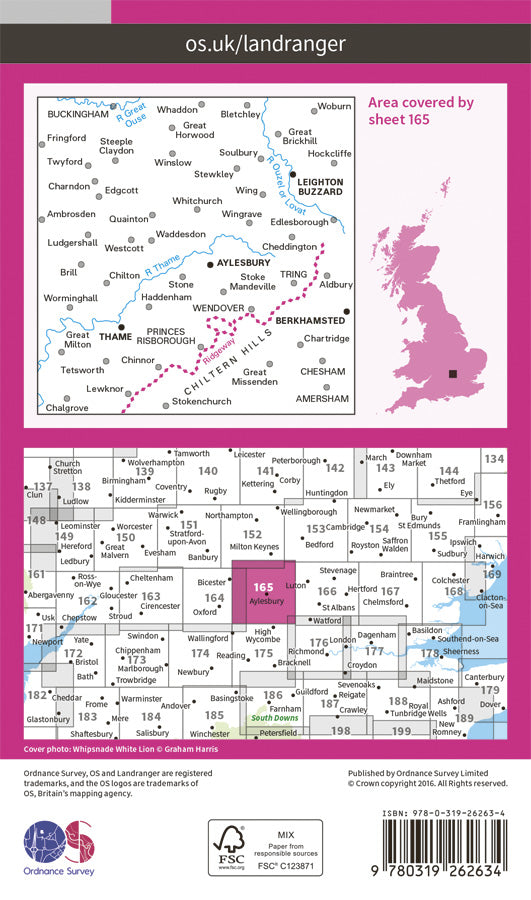 Carte topographique n° 165 - Aylesbury, Leighton Buzzard, Thame, Berkhamsted (Grande Bretagne) | Ordnance Survey - Landranger carte de randonnée Ordnance Survey