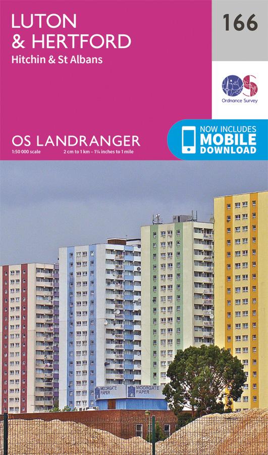 Carte topographique n° 166 - Luton, Hertford, Hitchin, St Albans (Grande Bretagne) | Ordnance Survey - Landranger carte de randonnée Ordnance Survey Papier