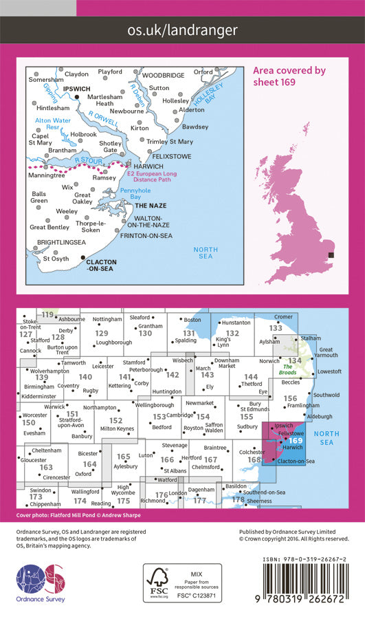 Carte topographique n° 169 - Ipswich, The Naze, Clacton-on-Sea (Grande Bretagne) | Ordnance Survey - Landranger carte de randonnée Ordnance Survey