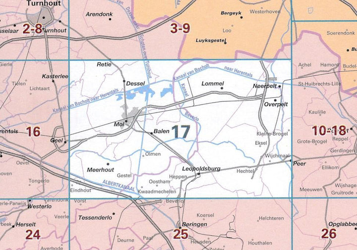 Carte topographique n° 17 - Mol (Belgique) | NGI - 1/50 000 carte pliée IGN Belgique 