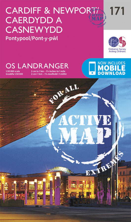 Carte topographique n° 171 - Cardiff, Newport (Grande Bretagne) | Ordnance Survey - Landranger carte pliée Ordnance Survey Plastifiée 