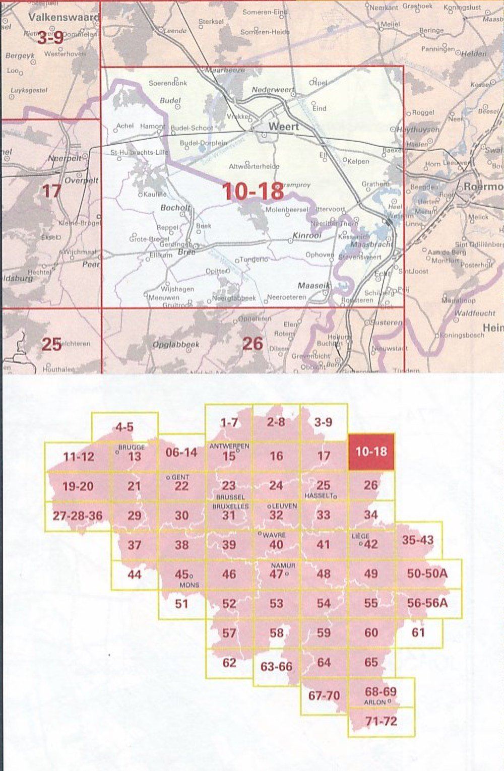 Carte topographique n° 18-10 - Maaseik (Belgique) | NGI - 1/50 000 carte pliée IGN Belgique 