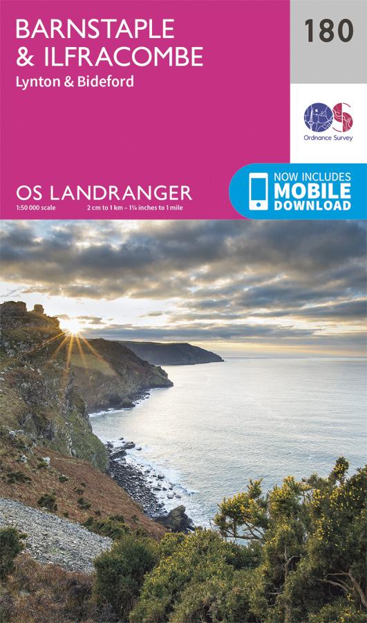 Carte topographique n° 180 - Barnstable, Ilfracombe (Grande Bretagne) | Ordnance Survey - Landranger carte pliée Ordnance Survey 