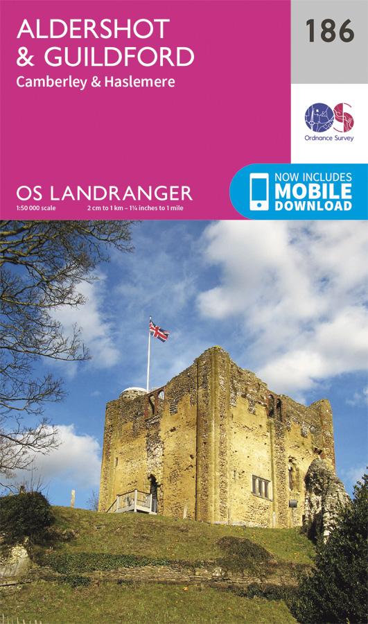 Carte topographique n° 186 - Aldershot, Guildford (Grande Bretagne) | Ordnance Survey - Landranger carte pliée Ordnance Survey 
