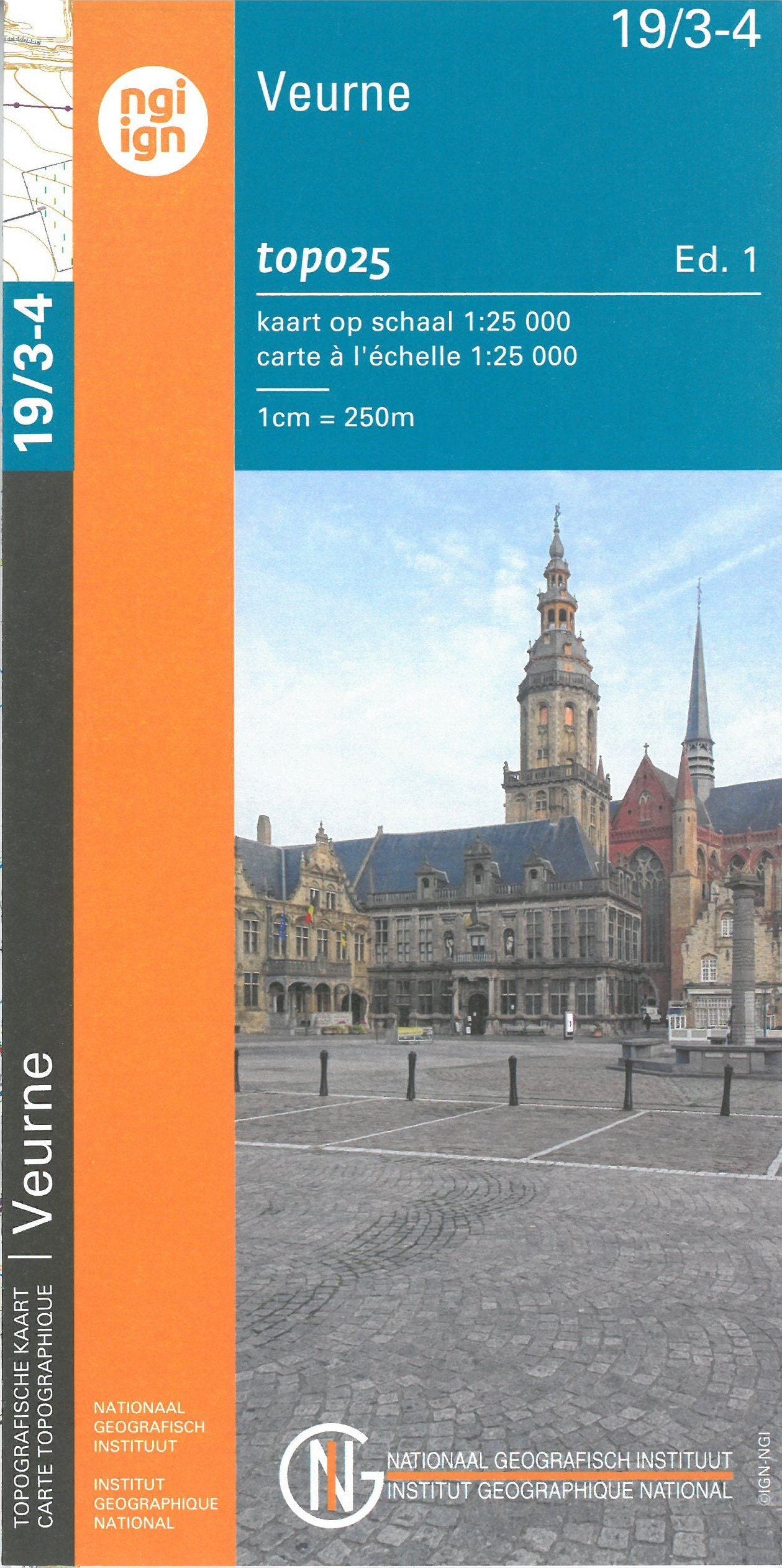 Carte topographique n° 19/3-4 - Veurne (Belgique) | NGI topo 25 carte de randonnée IGN Belgique