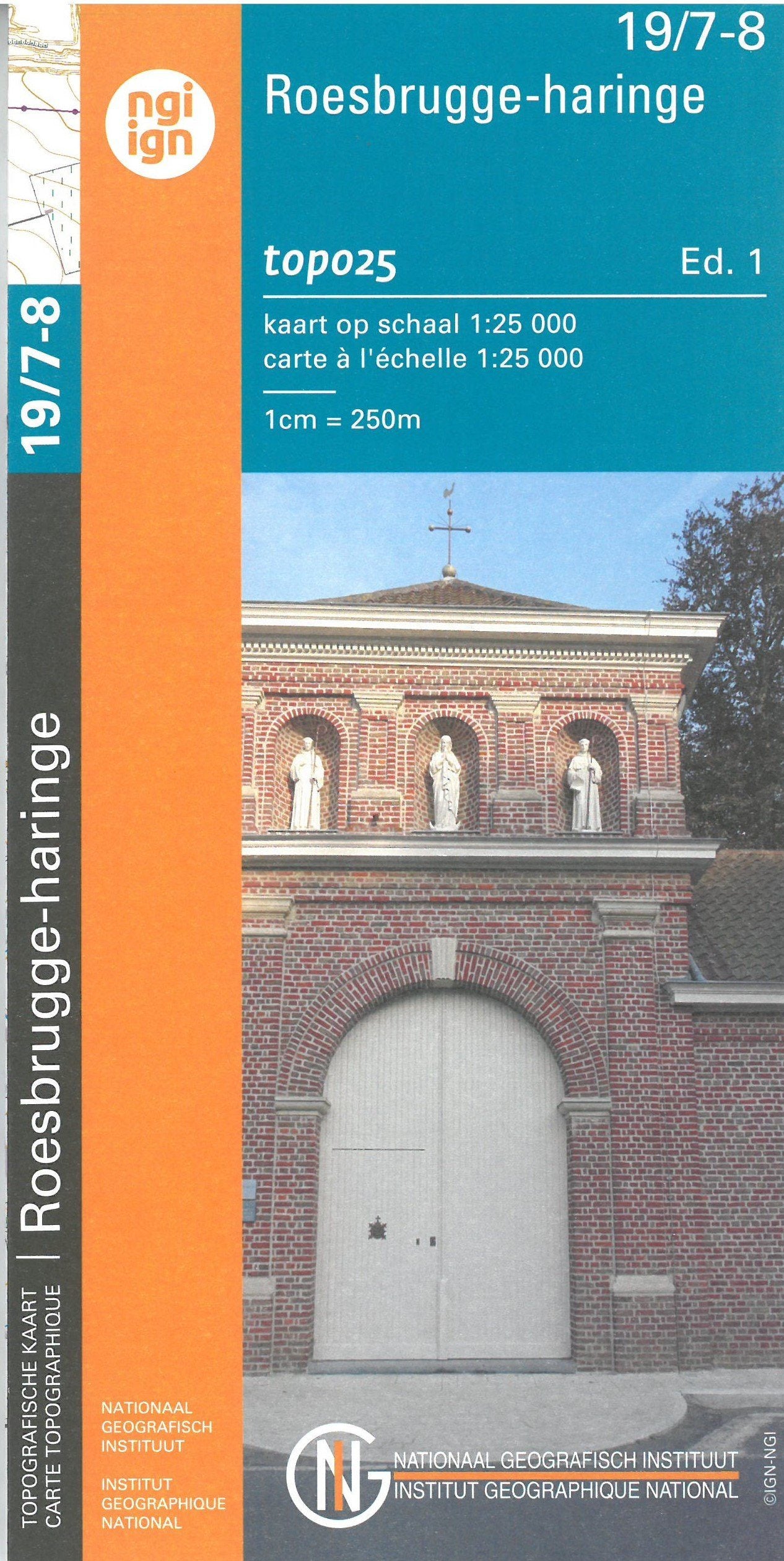Carte topographique n° 19/7-8 - Roesbrugge-Haringe (Belgique) | NGI topo 25 carte de randonnée IGN Belgique