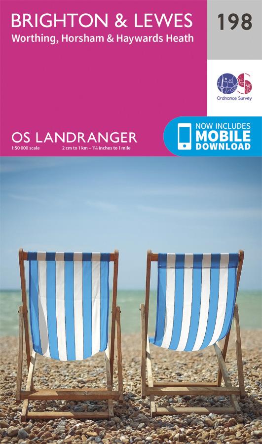 Carte topographique n° 198 - Brighton, Lewes (Grande Bretagne) | Ordnance Survey - Landranger carte pliée Ordnance Survey 