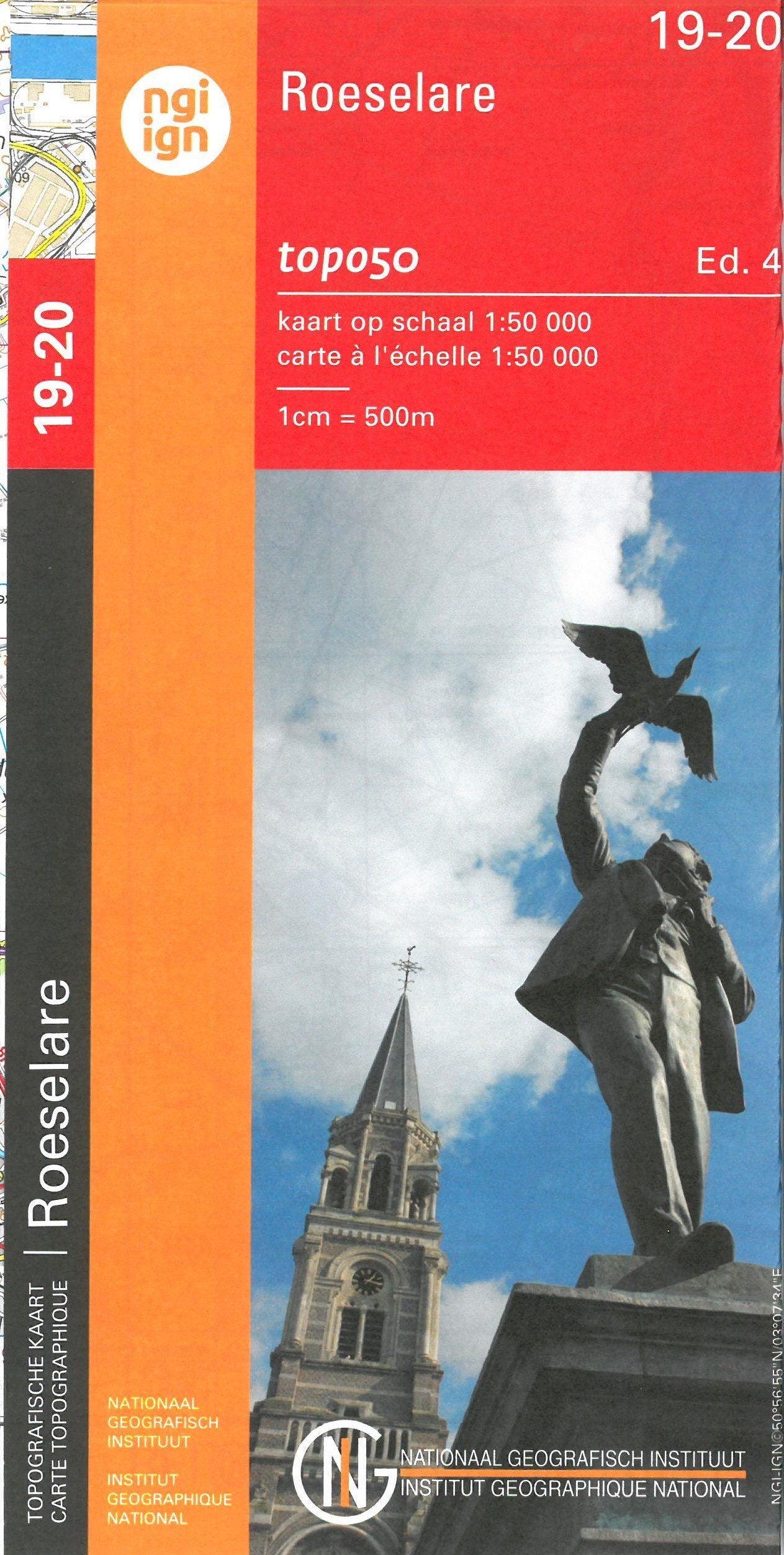 Carte topographique n° 20-19 - Roeselare (Belgique) | NGI - 1/50 000 carte de randonnée IGN Belgique