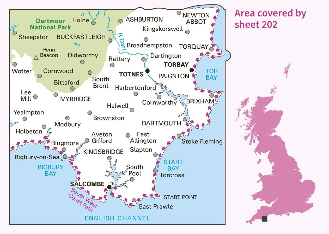 Carte topographique n° 202 - Torbay, South Dartmoor (Grande Bretagne) | Ordnance Survey - Landranger carte de randonnée Ordnance Survey