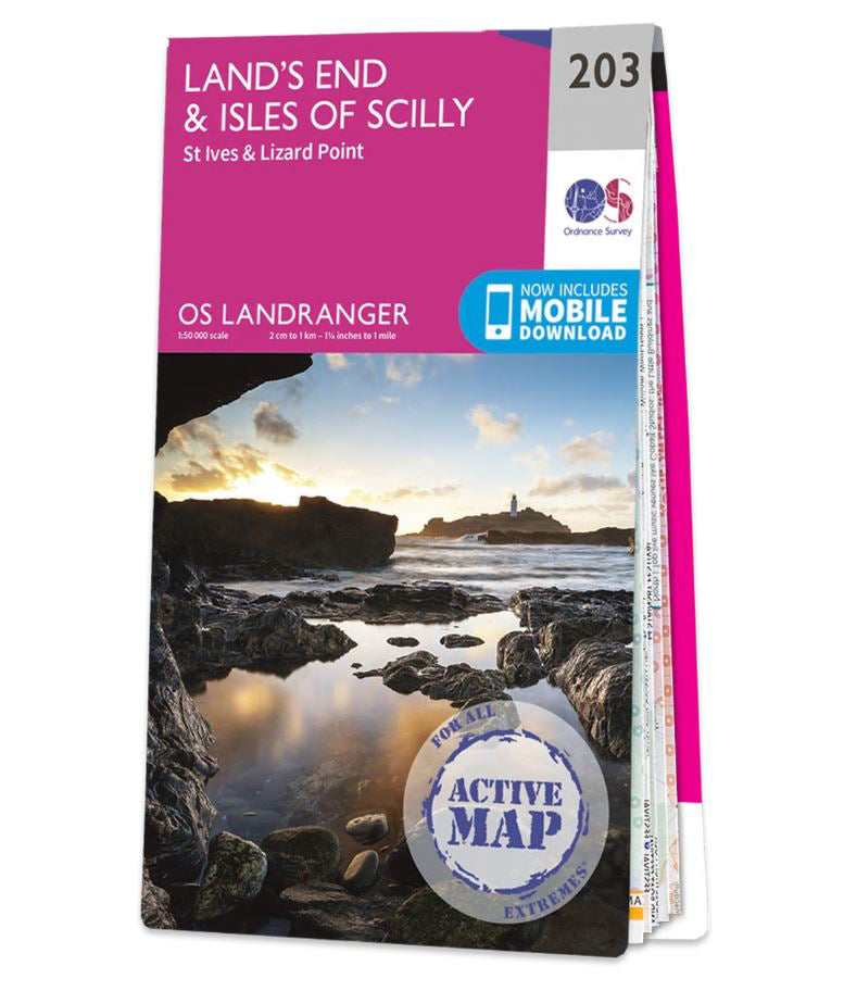 Carte topographique n° 203 - Land's End, Isles of Scilly (Grande Bretagne) | Ordnance Survey - Landranger carte de randonnée Ordnance Survey Plastifiée
