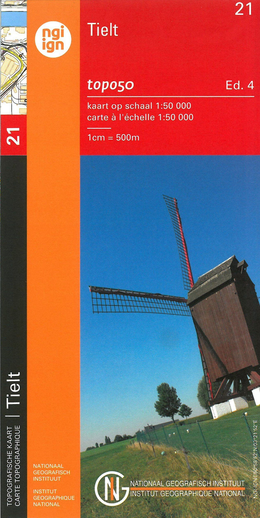 Carte topographique n° 21 - Tielt (Belgique) | NGI - 1/50 000 carte pliée IGN Belgique 