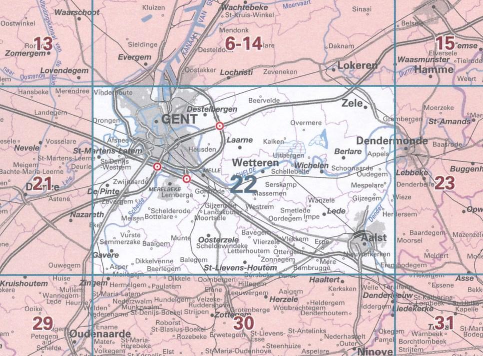 Carte topographique n° 22 - Gand (Belgique) | NGI - 1/50 000 carte pliée IGN Belgique 