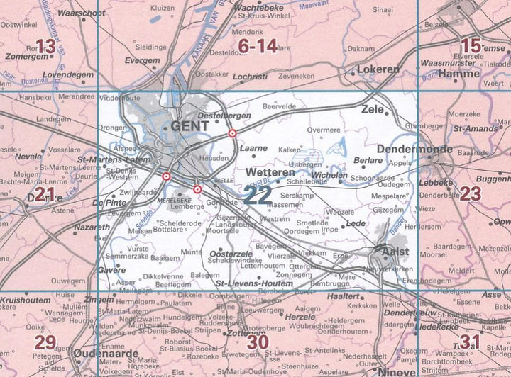 Carte topographique n° 22 - Gand (Belgique) | NGI - 1/50 000 carte pliée IGN Belgique 