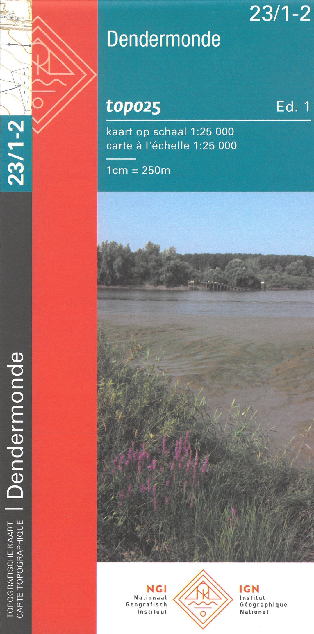 Carte topographique n° 23/1-2 - Dendermonde (Belgique) | NGI topo 25 carte pliée IGN Belgique 