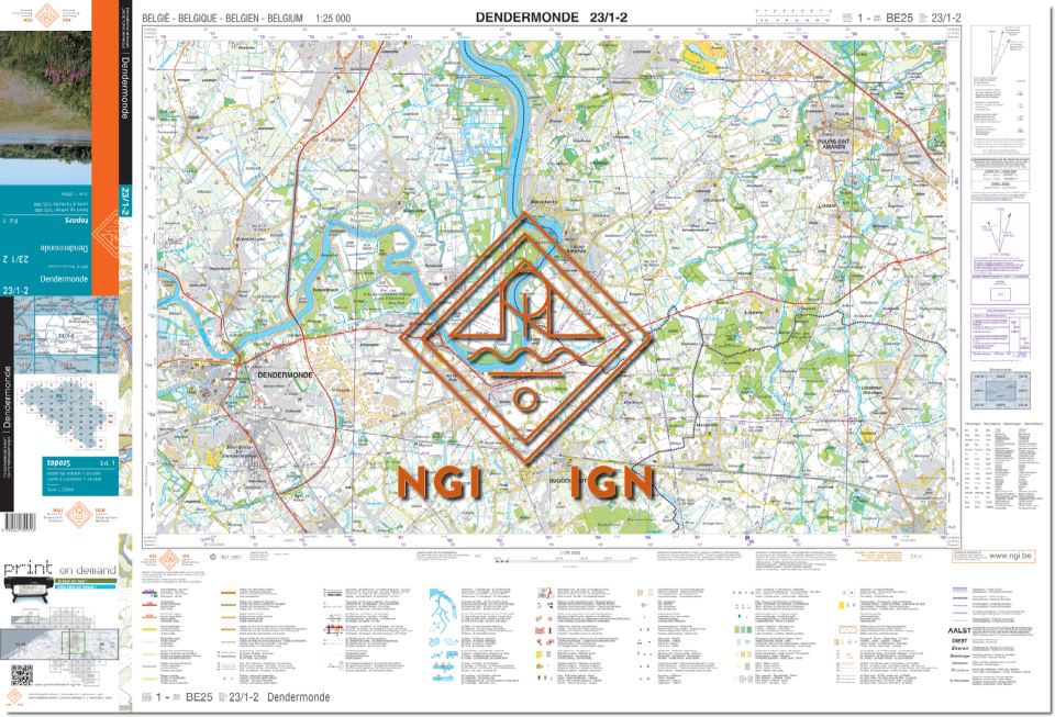 Carte topographique n° 23/1-2 - Dendermonde (Belgique) | NGI topo 25 carte de randonnée IGN Belgique