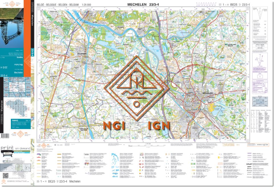 Carte topographique n° 23/3-4 - Mechelen (Belgique) | NGI topo 25 carte pliée IGN Belgique 