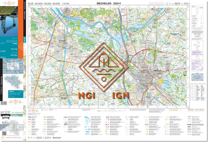 Carte topographique n° 23/3-4 - Mechelen (Belgique) | NGI topo 25 carte pliée IGN Belgique 