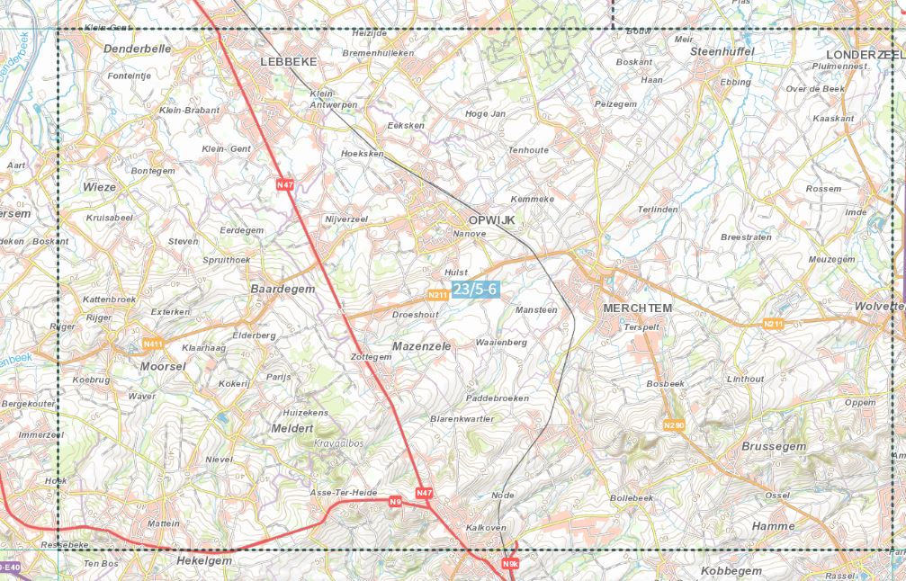 Carte topographique n° 23/5-6 - Merchtem (Belgique) | NGI topo 25 carte de randonnée IGN Belgique