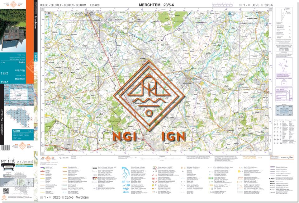 Carte topographique n° 23/5-6 - Merchtem (Belgique) | NGI topo 25 carte de randonnée IGN Belgique