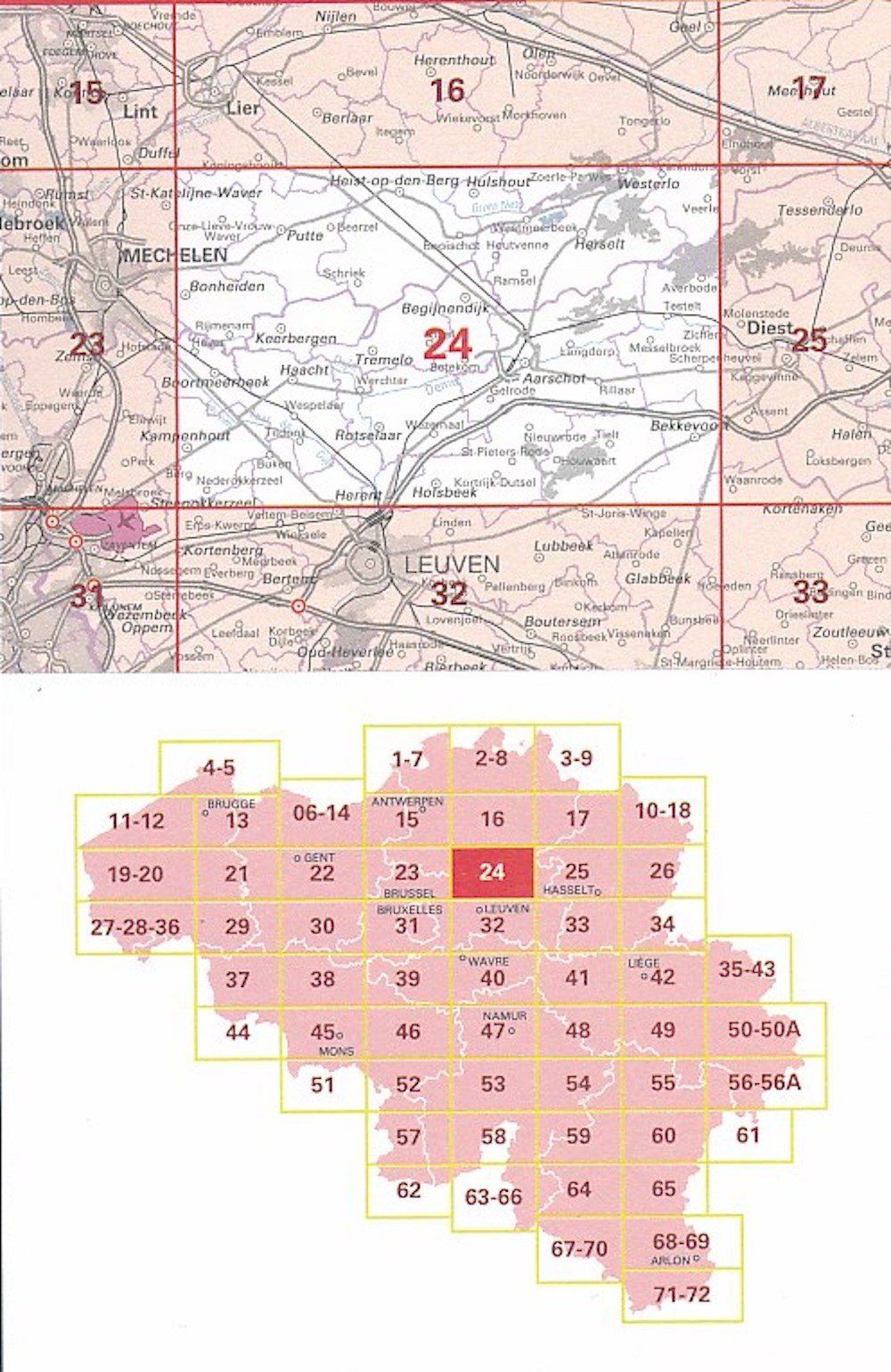 Carte topographique n° 24 - Aarschot (Belgique) | NGI - 1/50 000 carte pliée IGN Belgique 