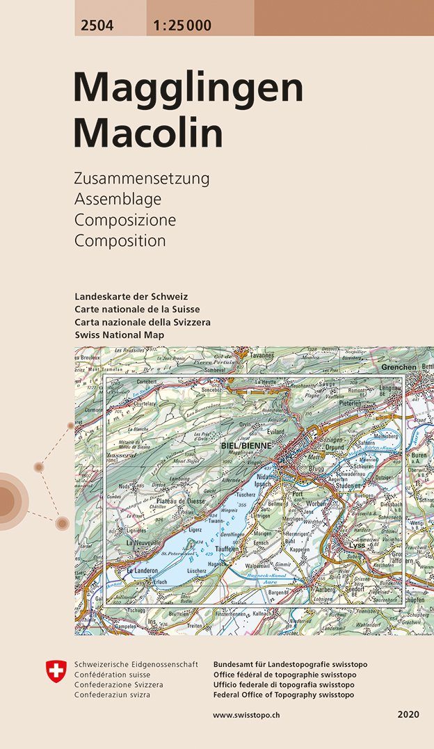 Carte topographique n° 2504 - Magglingen, Macolin (Suisse) | Swisstopo - 1/25 000 carte pliée Swisstopo 