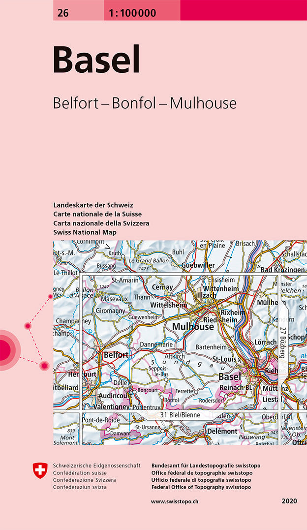 Carte topographique n° 26 - Bâle (Suisse) | Swisstopo - 1/100 000 carte pliée Swisstopo 
