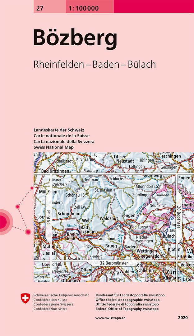 Carte topographique n° 27 - Boezberg (Suisse) | Swisstopo - 1/100 000 carte pliée Swisstopo 