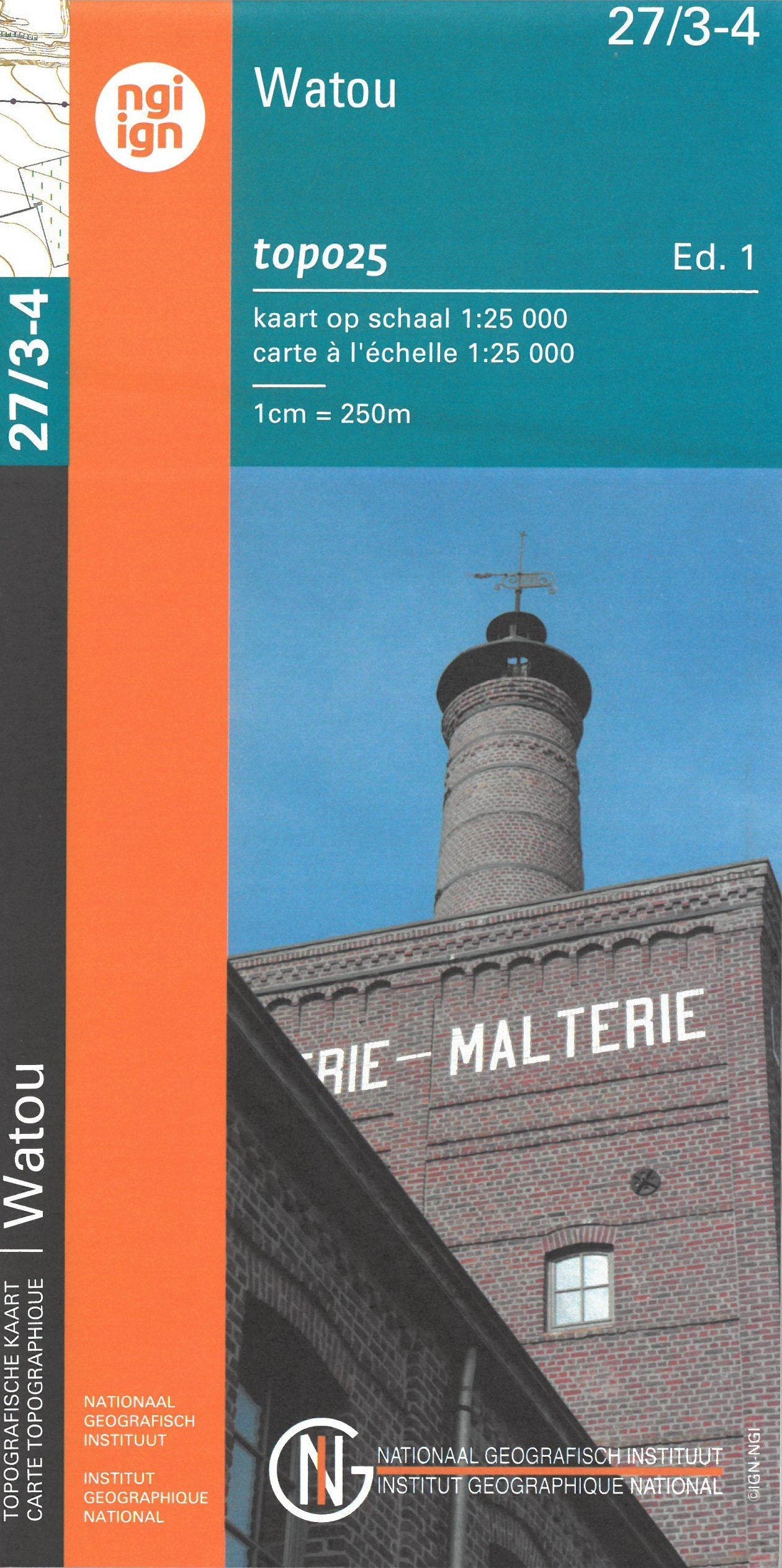 Carte topographique n° 27/3-4 - Watou (Belgique) | NGI topo 25 carte de randonnée IGN Belgique