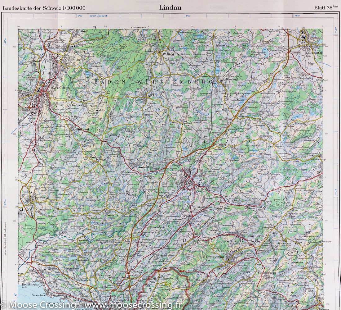 Carte topographique n° 28 bis - Lindau (Suisse) | Swisstopo - 1/100 000 carte routière Swisstopo
