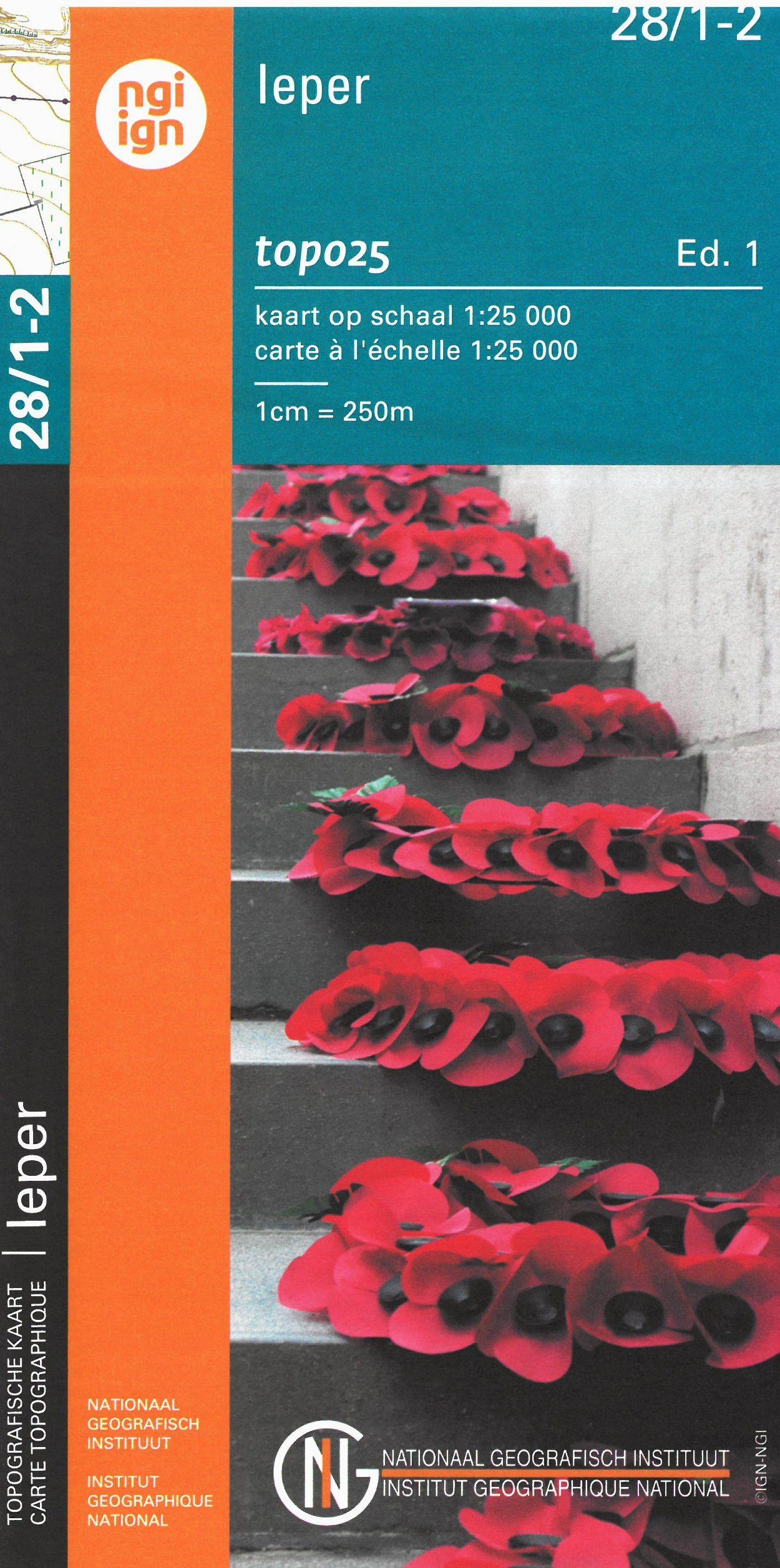 Carte topographique n° 28/1-2 - leper (Belgique) | NGI topo 25 carte de randonnée IGN Belgique