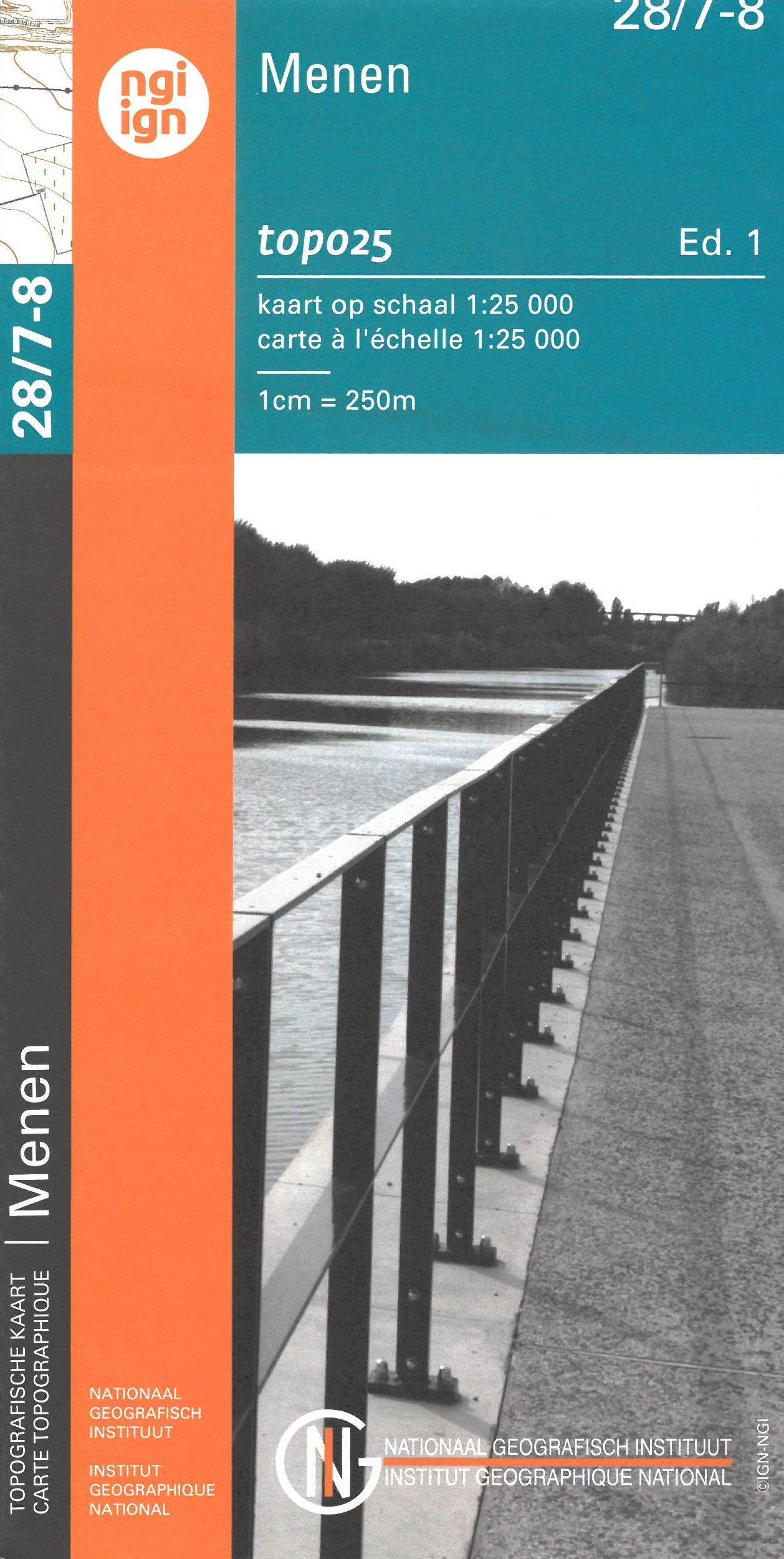 Carte topographique n° 28/7-8 - Menen (Belgique) | NGI topo 25 carte de randonnée IGN Belgique