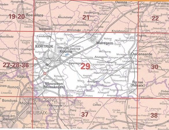 Carte topographique n° 29 - Kortrijk (Belgique) | NGI - 1/50 000 carte pliée IGN Belgique 