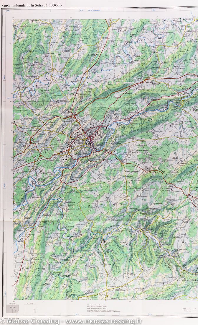 Carte de la région de Besançon (France) - La Compagnie des Cartes