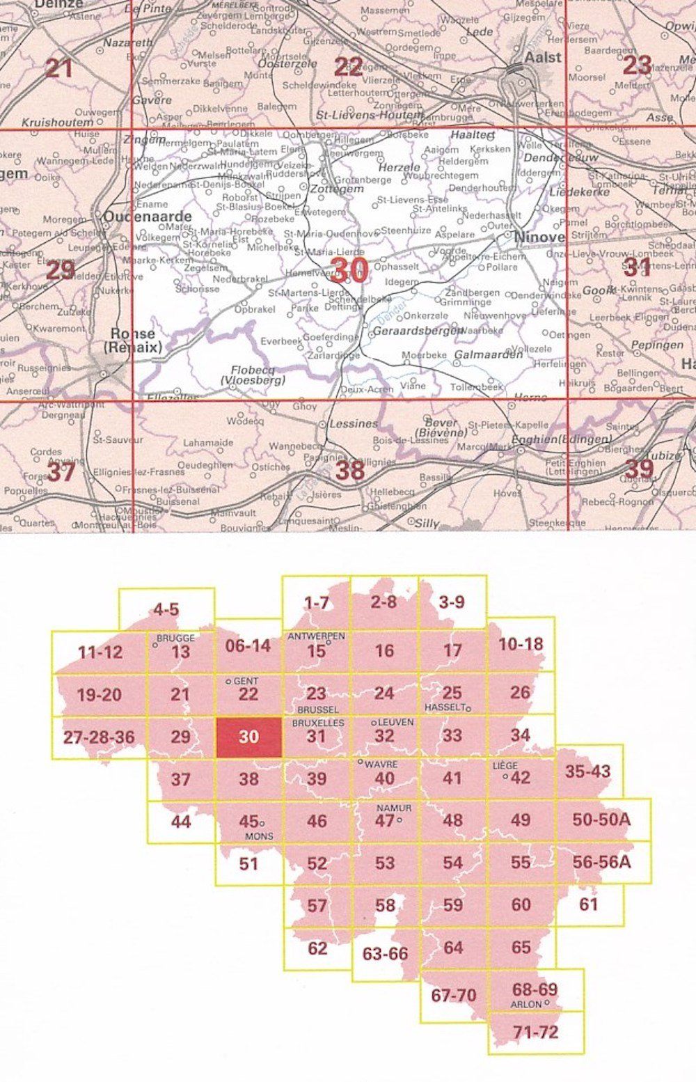 Carte topographique n° 30 - Geraardsbergen (Belgique) | NGI - 1/50 000 carte pliée IGN Belgique 