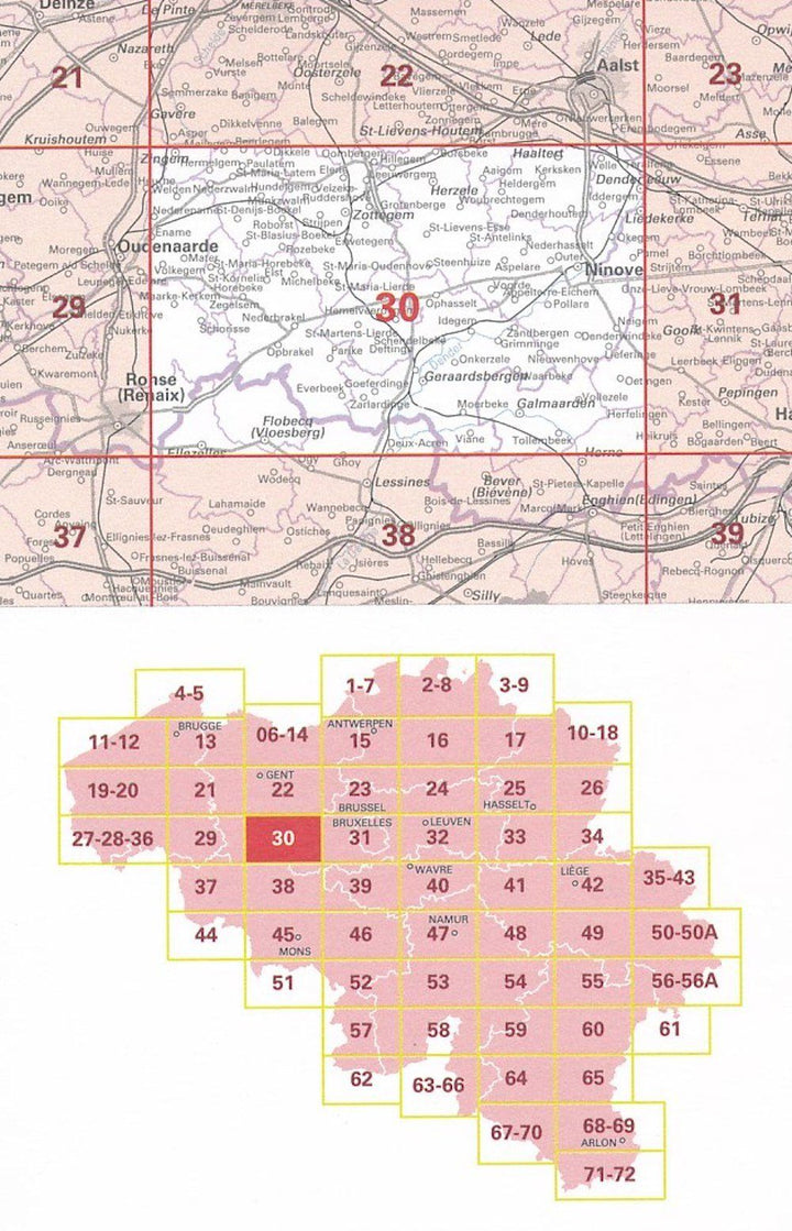 Carte topographique n° 30 - Geraardsbergen (Belgique) | NGI - 1/50 000 carte pliée IGN Belgique 
