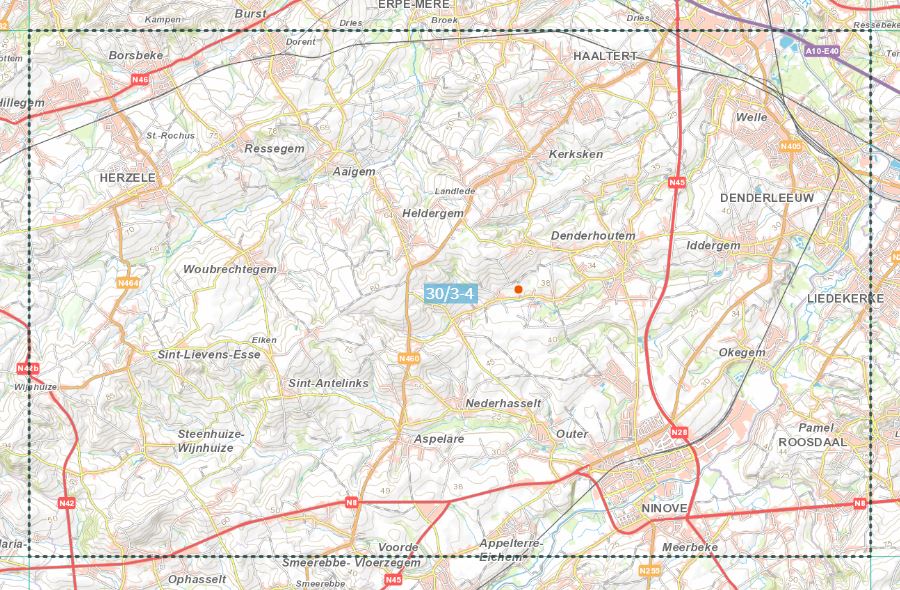 Carte topographique n° 30/3-4 - Ninove (Belgique) | NGI topo 25 carte de randonnée IGN Belgique