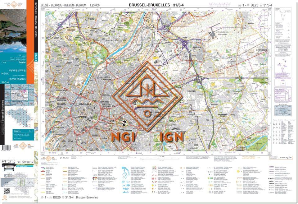 Carte topographique n° 31/3-4 - Bruxelles (Belgique) | NGI topo 25 carte pliée IGN Belgique 